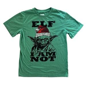 Star Wars Yoda Elf I Am Not Christmas Graphic T-Shirt Green Size M